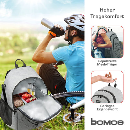 bomoe Cooler Backpack 25L - Outdoor backpack with 16h cooling function - Beach backpack with plenty of pockets to store items - Insulated cooler backpack - Grey cooler backpack - IceBreezer KR45