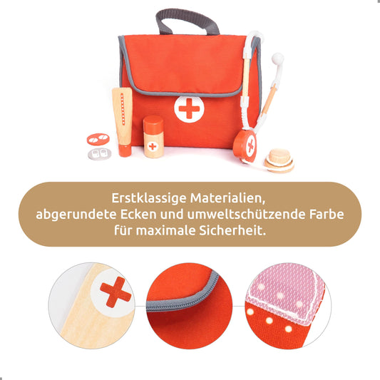UMU® Mini Doctor Case Children's Play Set made of wood - with stethoscope, blood pressure monitor and more, doctor's case toy for role-playing, 14-piece medical kit for children aged 3, 4, 5 years.