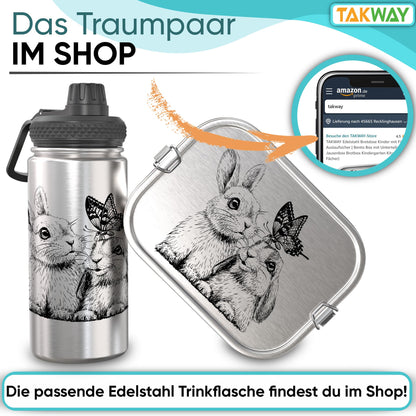 TAKWAY Stainless Steel Lunch Box for Kids with Compartments 800ml | Leakproof | Bento Box with Adjustable Dividers | Snack Box for Kindergarten School (Rabbit, 3 Compartments)