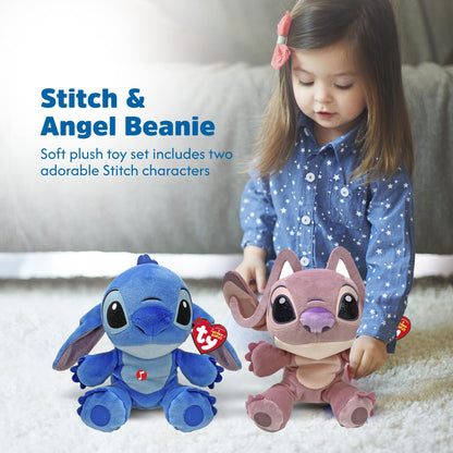 TY Stitch Beanie Babies set of 2 - Stitch and Angel 15CM - Known from the movie, Soft plush toy for kids, Collectible and cuddly toy for children.
