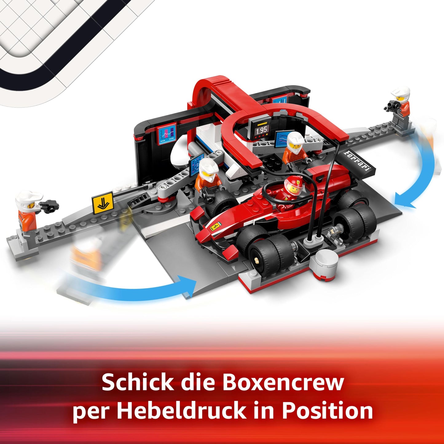 LEGO City F1 Pit Stop with pit crew and Ferrari speedster - Formula 1 Pit Stop set with 1 racer and 4 mechanic minifigures - Toy race car for boys and girls ages 6 and up - 60443