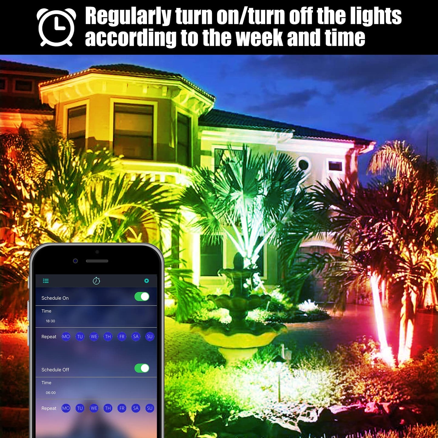 CREATESTAR RGB floodlight 30W, RGB LED floodlight with 16 million colors 28 modes color change dimmable, remote control and APP control RGB floodlight IP66 waterproof outdoor spotlight for garden party tree