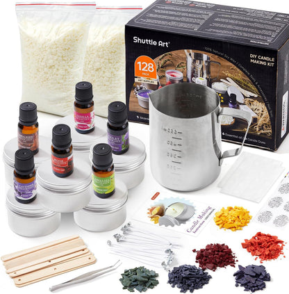 Shuttle Art DIY Candle Making Set with 3lbs Soy Wax, Melting Pot, Fragrance Oil, Wicks, Candle Tins, Dyes, Candle Wick Holder, Candle Making Kit, DIY Scented Candles.
