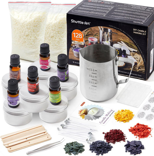 Shuttle Art DIY Candle Making Set with 3lbs Soy Wax, Melting Pot, Fragrance Oil, Wicks, Candle Tins, Dyes, Candle Wick Holder, Candle Making Kit, DIY Scented Candles.