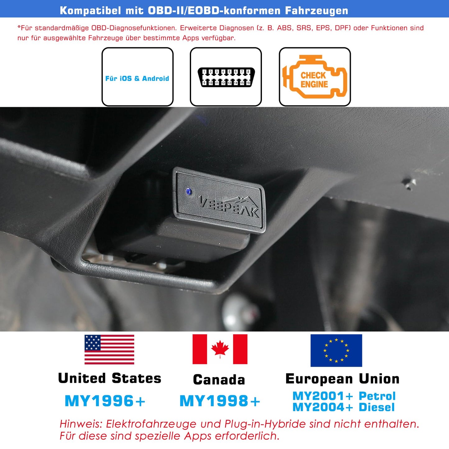 Veepeak OBDCheck BLE Bluetooth 4.0 OBD II diagnostic tool car code reader scanner compatible with iOS and Android.