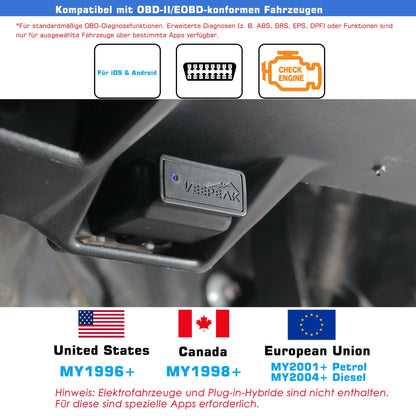 Veepeak OBDCheck BLE Bluetooth 4.0 OBD II diagnostic tool car code reader scanner compatible with iOS and Android.