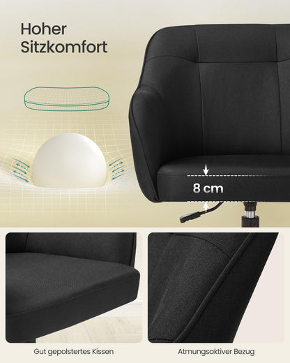 SONGMICS Home Office Chair, Swivel Desk Chair, Height Adjustable, Supports up to 110 kg, Breathable Fabric, for Home Office, Bedroom, Black OBG019B01