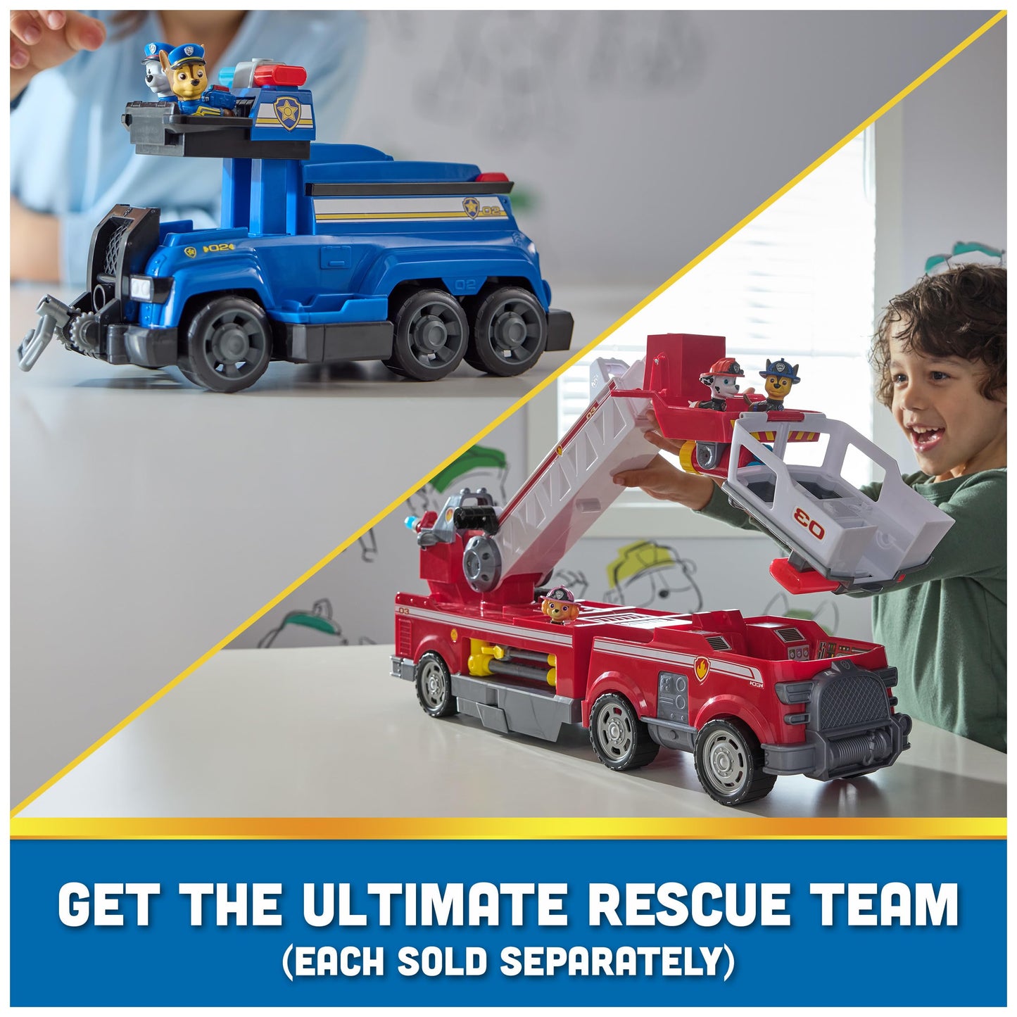 PAW PATROL Team Cruiser, a big vehicle featuring exclusive Chase, Marshall, Skye, Rubble, Rocky & Zuma action figures. Toys for boys & girls ages 3+.