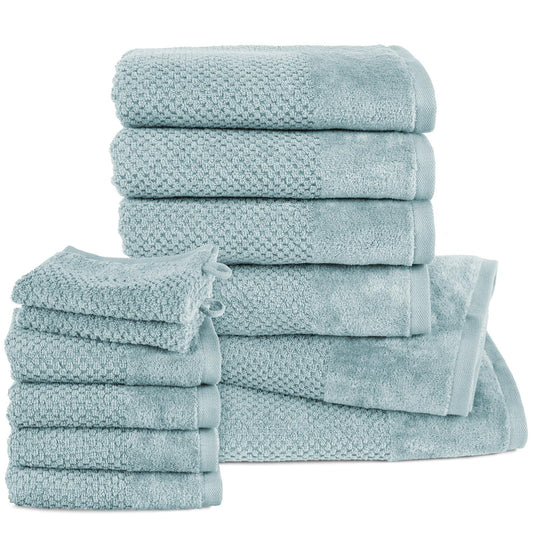 Pure Label 12-piece towel set made of 100% cotton, absorbent and soft - 2 bath towels (70x140 cm), 4 hand towels (50x100 cm), 4 guest towels (30x50 cm), 2 washcloths (16x21 cm), Turquoise.