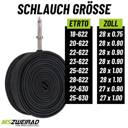 2-pack Schwalbe bicycle tube SV15 40mm 28 inch (18/28-622/630) including 3 MSZweirad tire levers