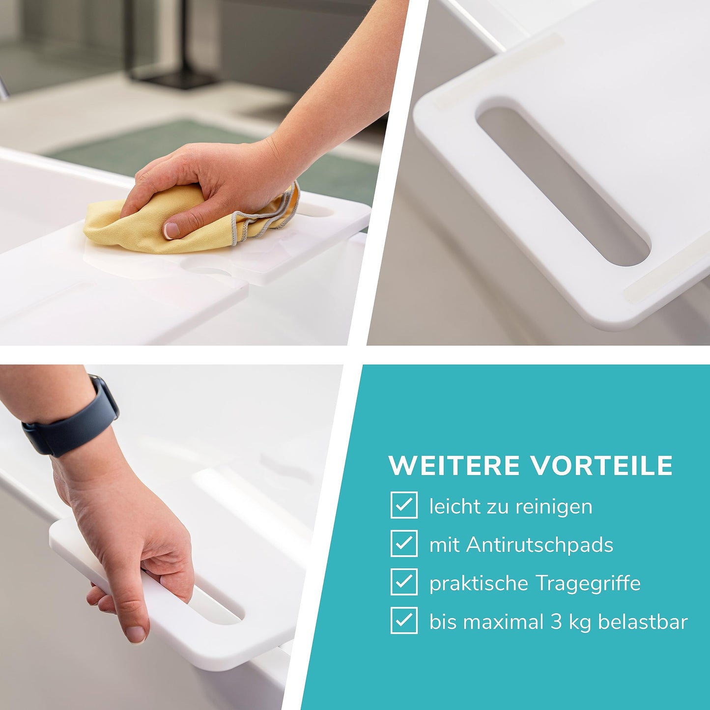 eluno bathtub tray with drink holder and tablet slot made of acrylic, approx. 90 cm (white/high-gloss)