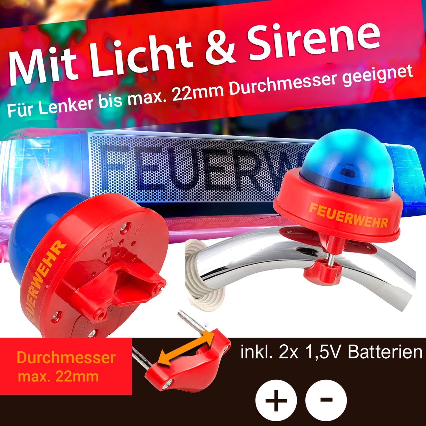 Smart Planet bicycle siren - Firefighter bicycle bell - Bike siren - Fun fire truck siren for kids - Bicycle bell for the handlebars with Tatü Tata sound.