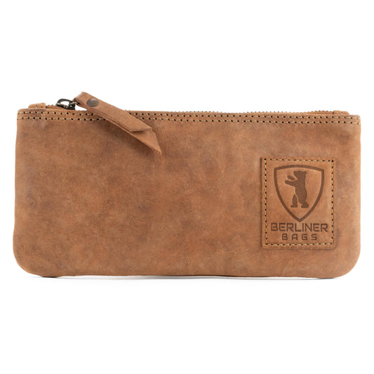 Berlin Bags Vintage leather pencil case with YKK zipper, durable pen pouch for pencils and accessories - Brown.
