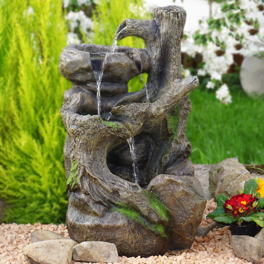 Garden Fountain Decorative Fountain Indoor Fountain 230V Waterfall Water Feature for Garden, Pond, Patio, Balcony Very Decorative (TREE ROOT & Stone Cascade with LED Light)