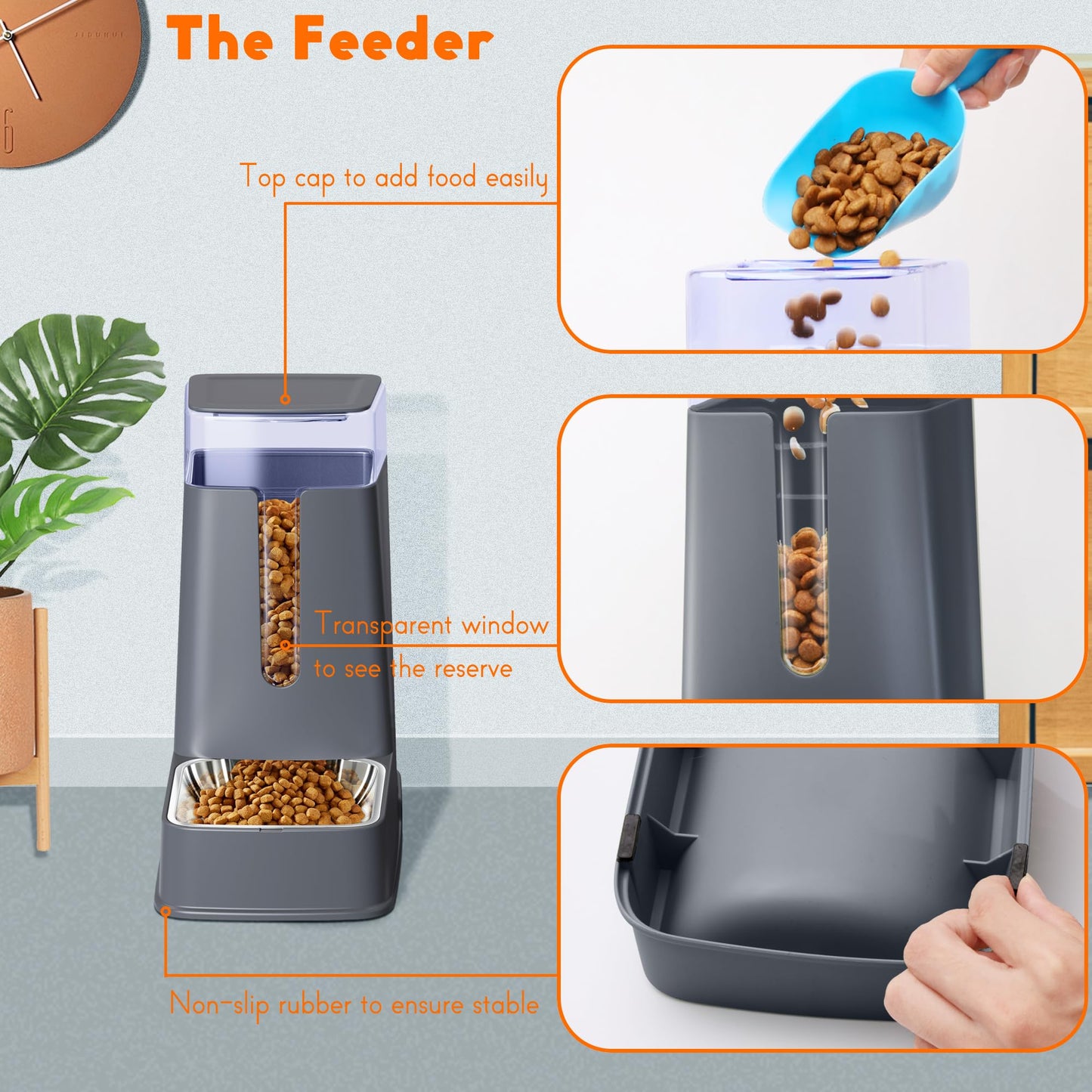 Automatic cat food dispenser and cat water dispenser set, 2 pack, automatic dog food dispenser and dog water dispenser, 3.5L for small, medium, large dogs, pets, puppies...