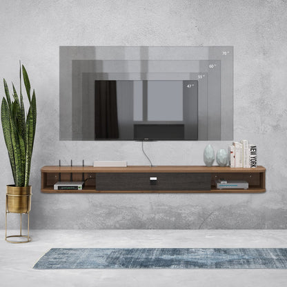 Pmnianhua Floating TV Stand, Wall Mounted TV Cabinet, Floating Shelves with Door, Modern Entertainment Media Console, Large Storage Space, TV Bench for Living Room and Office (120 cm, Dark Brown)