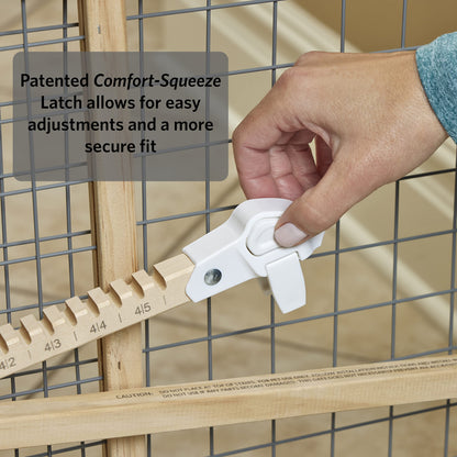 New World B2932WWM-2 Pet Gate, wood, extra wide, no damage to walls, no tool required, patented locking arm, dog gate 81 x 74-127 cm (H x W), natural wood/light gray grid