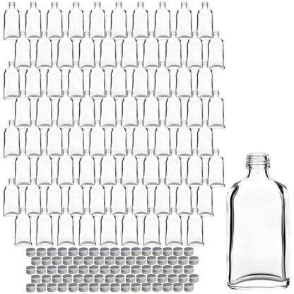 gouveo 80s set glass bottles 50 ml Dana with screw cap silver - mini bottle 0.05 l for filling - glass bottle for liqueur, whisky, schnapps for birthday, wedding (MFD050S)