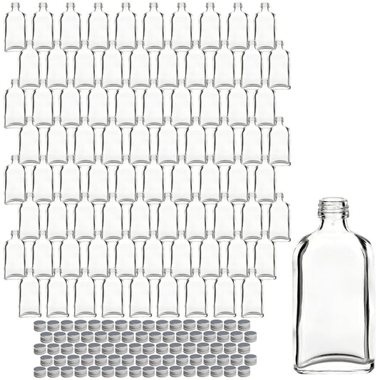 gouveo 80s set glass bottles 50 ml Dana with screw cap silver - mini bottle 0.05 l for filling - glass bottle for liqueur, whisky, schnapps for birthday, wedding (MFD050S)