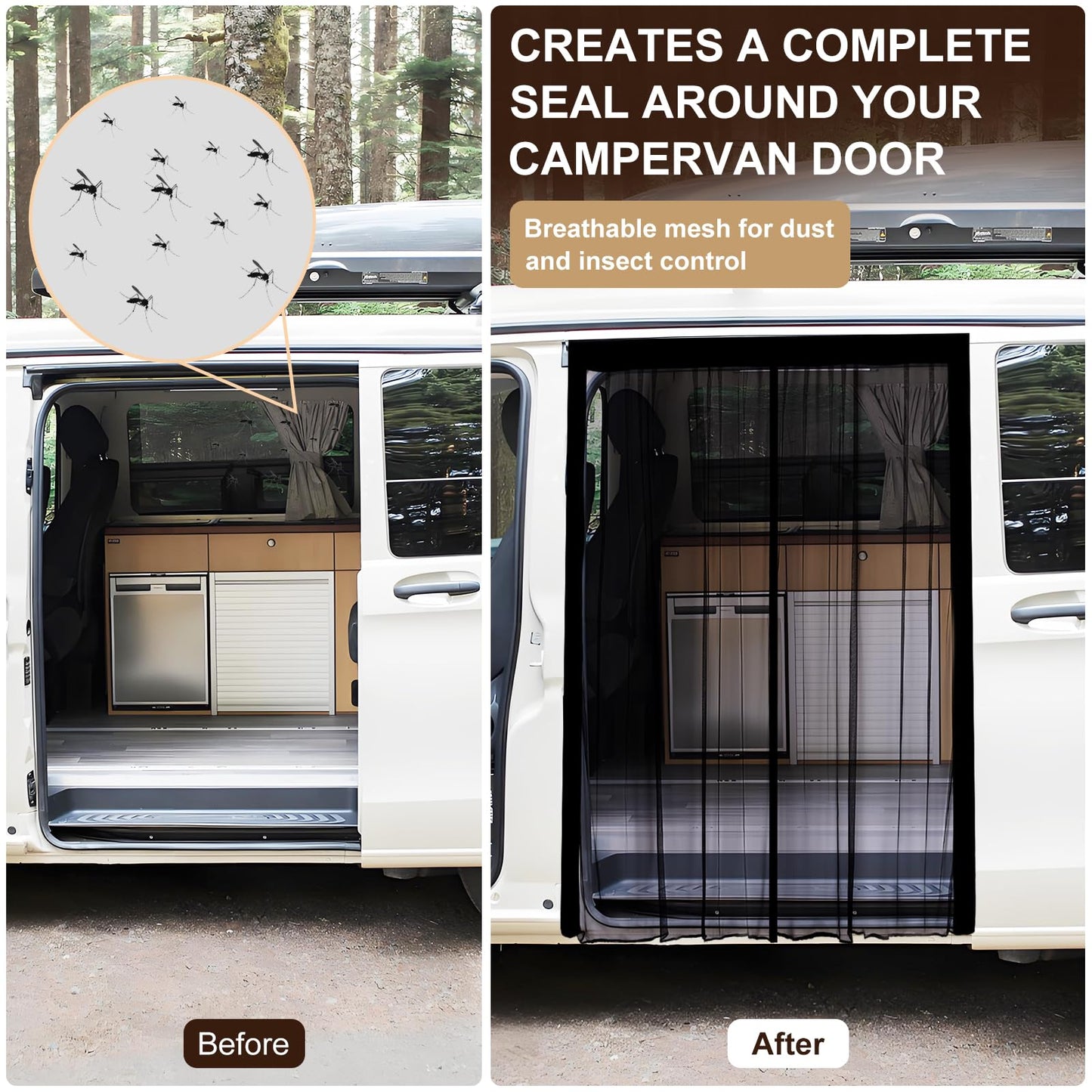 Magnetic Van Insect Screen for,Car Window Insect Net Universal Magnets Mosquito Nets, Center Magnet Closure RVs,Side Door/Trunk Camping Ventilation Mosquito Nets 210 * 150cm
