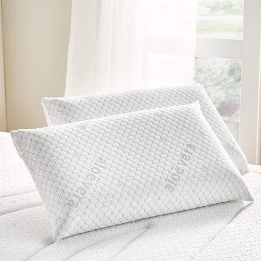 Pikolin Home - Viscoelastic pillow with Aloe Vera treatment and medium firmness, featuring silver threads and double cover for relaxation and comfort.
