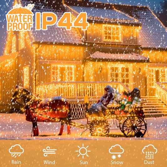 Elegear 10M 400 LED Icicle String Lights Outdoor, Expandable Curtain Lights with Timer IP44 Warm White Icicle Window Lights 8 Modes Christmas Lights for Christmas Decoration Eaves Garden Balcony