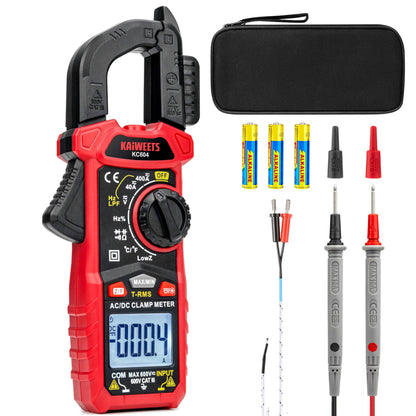 KAIWEETS Clamp Meter AC DC, True-RMS 4000 Count Clamp Multimeter with Flashlight Backlight for measuring AC/DC voltage current temperature continuity diode NCV, KC604.