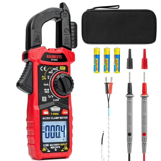 KAIWEETS Clamp Meter AC DC, True-RMS 4000 Count Clamp Multimeter with Flashlight Backlight for measuring AC/DC voltage current temperature continuity diode NCV, KC604.