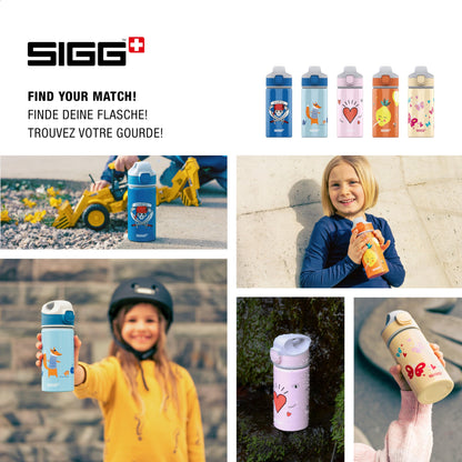 SIGG - Aluminum Kids Water Bottle - Miracle Peaceful - With Straw - Leakproof - Lightweight - BPA-free - Climate Neutral Certified - School & Sports - Water Green & Orange with Fox - 0.4L