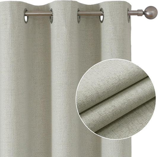 Joydeco 100% blackout curtains with grommets, linen look, 2 pieces. Blackout curtain linen thermal curtain heat protection, insulated coating backing layer for bedroom living room.
