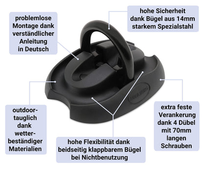 KOHLBURG Security Ground Anchor & Wall Anchor with highest security level 15 - Anchor for motorcycle scooter e-bike & bicycle with 14mm special steel shackle - Bike lock for wall & ground in basement & garage