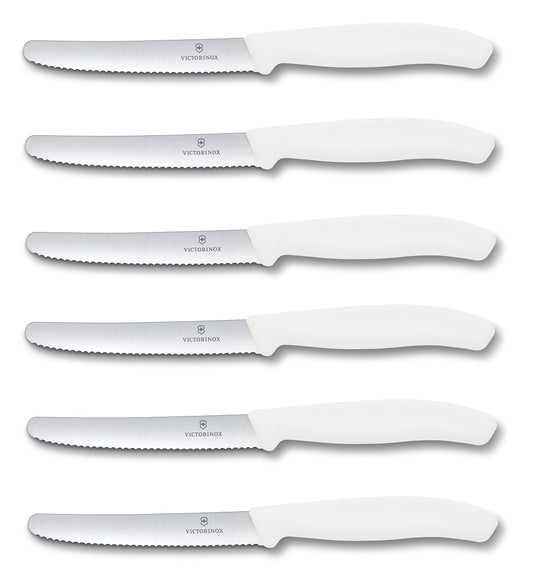 Victorinox | Kitchen Knife Set | 6 pieces White | Blade length: 11cm | Extra sharp serrated edge | Table knife with ergonomic handle
