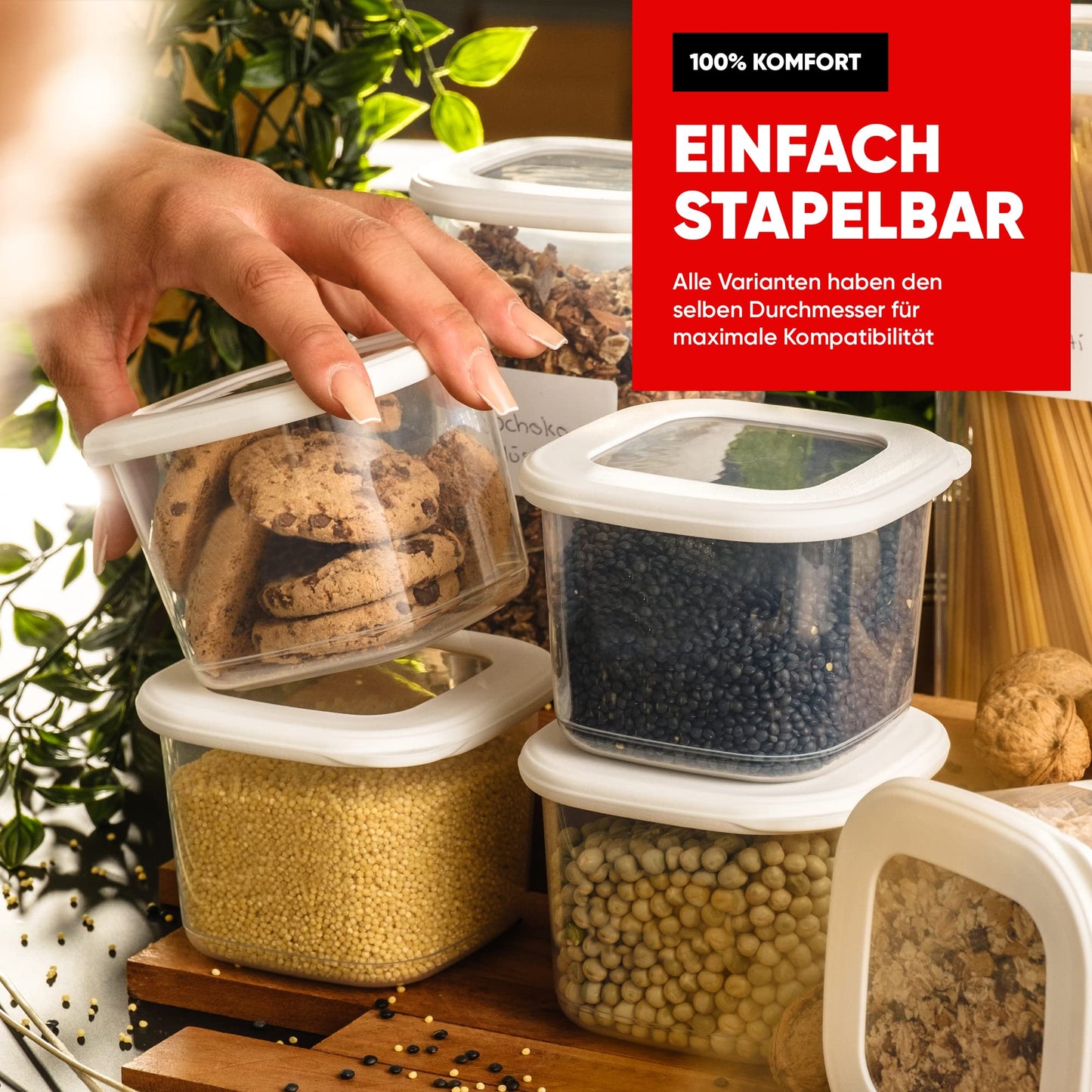 Viware's airtight containers with lids, 6-piece BPA-free storage container set for cereal flour storage kitchen, practical kitchen organizer, food storage containers for freshness.
