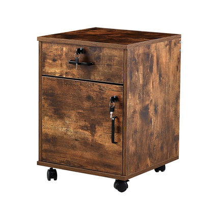 OFCASA mobile file cabinet with 1 drawer and 1 door lockable file cabinet office drawer on wheels industrial wood rolling cabinet for home office 40 x 40 x 55 cm