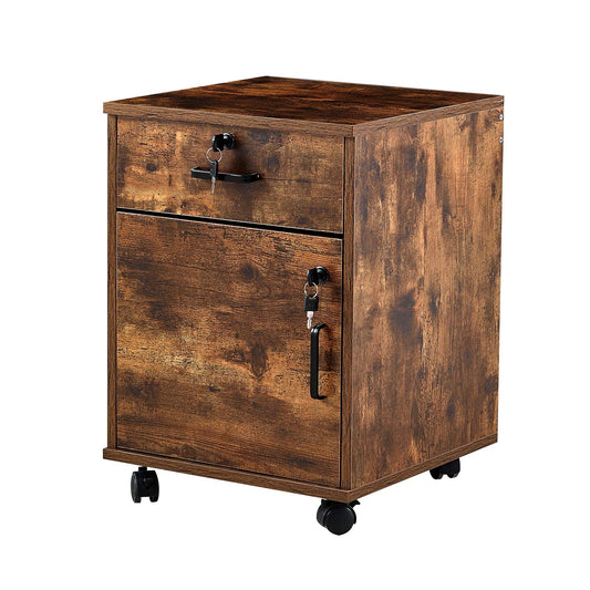 OFCASA mobile file cabinet with 1 drawer and 1 door lockable file cabinet office drawer on wheels industrial wood rolling cabinet for home office 40 x 40 x 55 cm