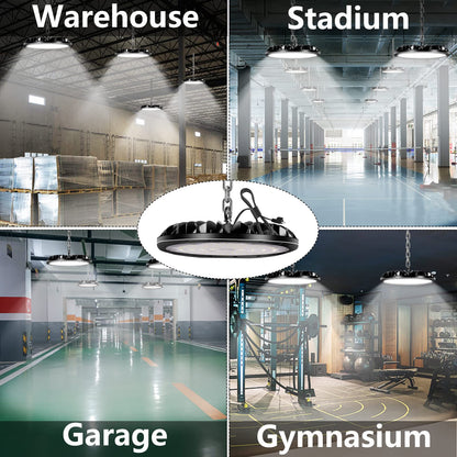 loyal 300W LED high bay light, 30000LM 6000K cool white UFO workshop lamp, IP65 waterproof LEDs industrial lamp for factories airport patio restaurant workshop