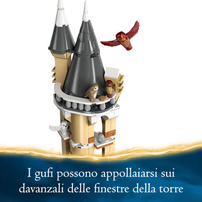 LEGO Harry Potter Owlery at Hogwarts Castle, adventure set with toy animals and 3 mini-figures & Harry Potter Flying Ford Anglia, buildable toy car for kids.