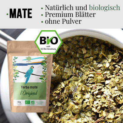 ORIGEENS MATE TEA SET with Mate Cup from Portugal, Bombilla, and organic Yerba Mate Tea - Original gift set.
