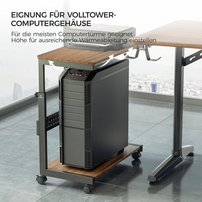 EUREKA ERGONOMIC Adjustable PC Tower Stand, ATX Case CPU Holder PC Cart, CPU Stand with Wheels and Mouse Pad, Walnut Color.