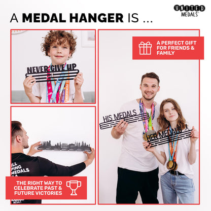 United Medals Finisher Medal Holder for Running, holds up to 48 medals - Runner's gift, marathon accessory - Medal Holder Hanger Display Rack - Black