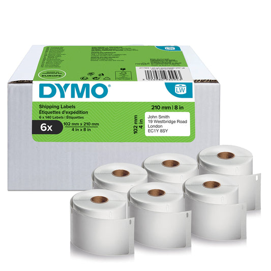 DYMO Original LabelWriter Shipping Labels for LabelWriter 5XL/4XL label printers | 102 mm x 210 mm | 6 rolls with 140 labels each (840 total) | self-adhesive | for LabelWriter labeling device