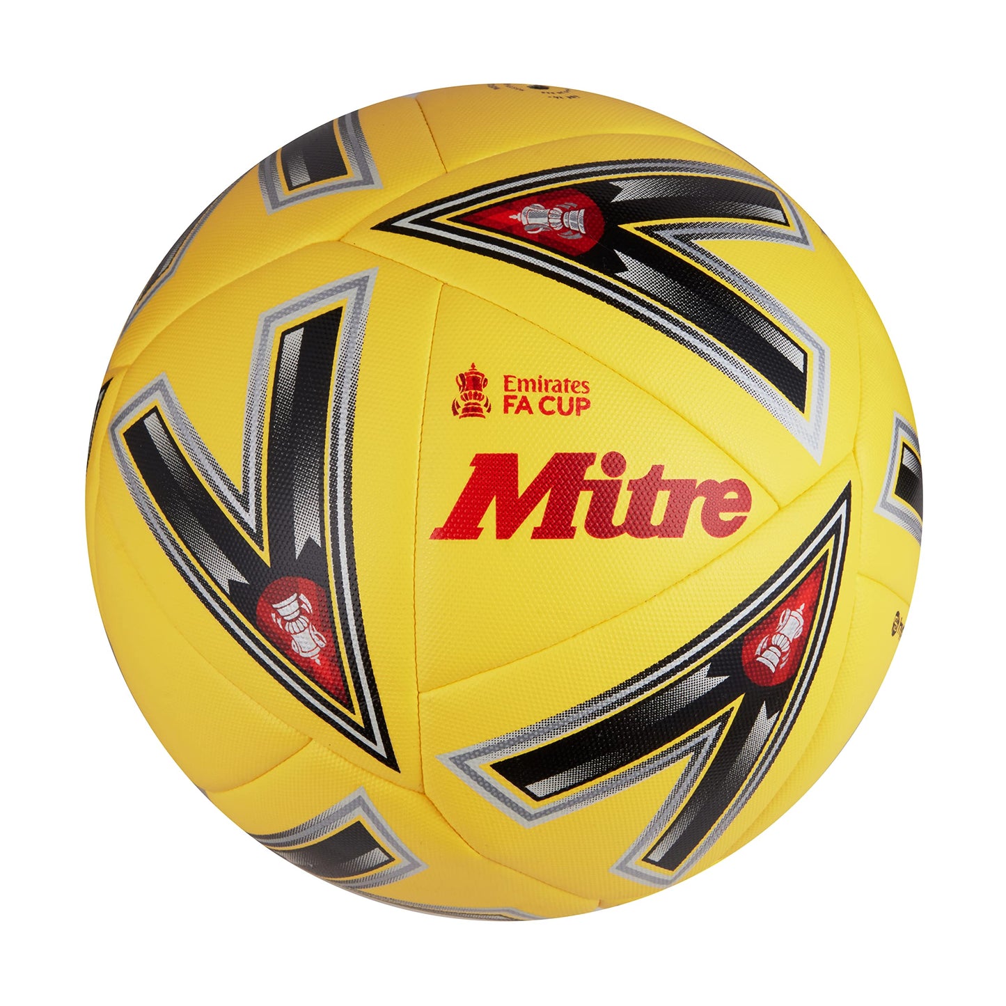 Mitre Match FA Cup soccer ball 22/23, yellow/black/red, size 30.