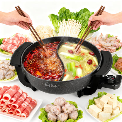 Food Party Electric Hot Pot 6L Electric Cooker 220V 1200W Double-Sided Electric Wok with Lid Chinese Hot Pot Fondue
