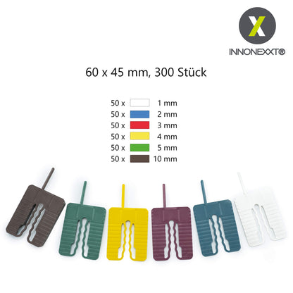 INNONEXXT® Premium Spacer | 60 x 45 mm | Shim plates, spacers, distance holders | Set: 1, 2, 3, 4, 5, 10 mm (300 x Spacers 60 x 45 mm)