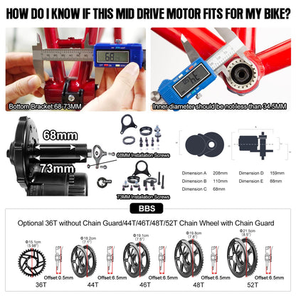 BAFANG mid-drive motor BBS01B 36V 250W ebike conversion kit, no battery included.