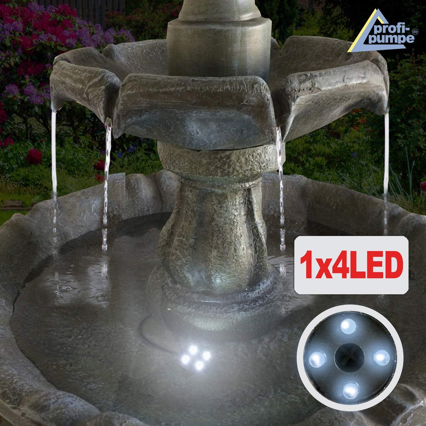 Garden fountain solar fountain classic garden bird bath waterfall, garden decoration with pump, water feature for garden terrace, balcony, very decorative, LED light garden light