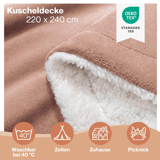 Blumtal Premium Sherpa Cuddly Blanket fluffy 220x240 cm - Oeko-Tex certified Sofa Blanket with Thick Sherpa Inner Layer - super soft Blanket extra thick and warming - Cozy Fleece Blanket - Dusty Pink