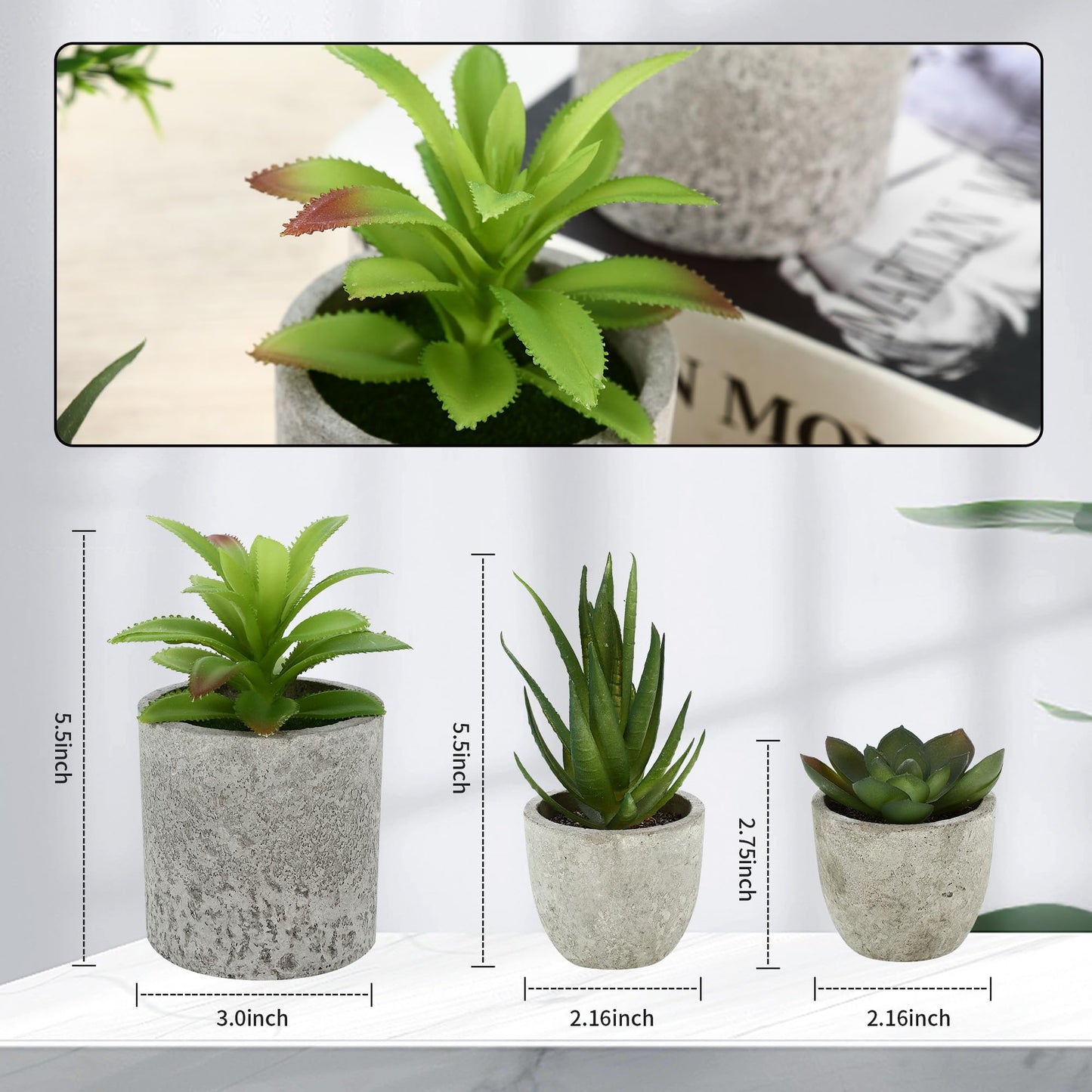 5 artificial plants, Mini Artificial Snake Tongue Plants, Agave Succulent, Eagle Claw Aloe, Artificial Plants for Bedroom Office Decoration