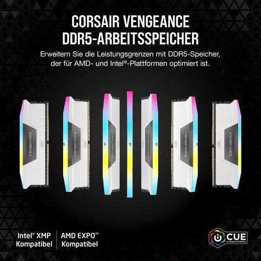 CORSAIR Vengeance RGB DDR5 RAM 32GB (2x16GB) 6000MHz CL36-44-44-96 1.4V AMD & Intel XMP Desktop Memory - White (CMH32GX5M2E6000Z36W)