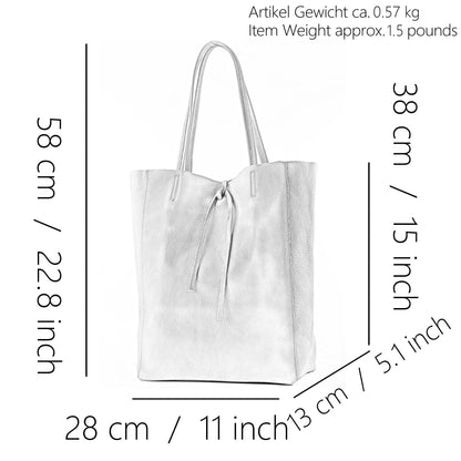modamoda de T163 women's leather shopper shoulder bag large with inner pocket handmade in Italy, color: gold-metallic.